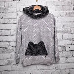Yishion Faux Fur Polka Dot Sweater Removable Pouch Size Large